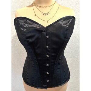 Vintage Goth Aster Blk Satin Steel Boned Overbust Corset W-32 Steampunk Cosplay